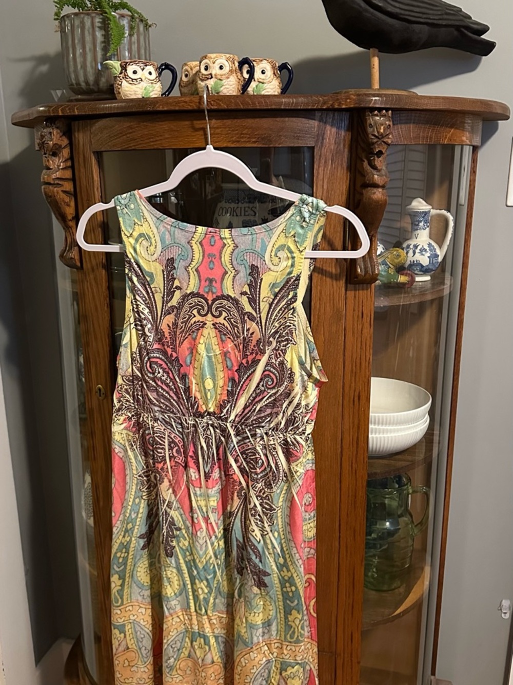 Boho Hippie Multicolor Paisley Print Mini Dress - Yellow, Coral, Teal